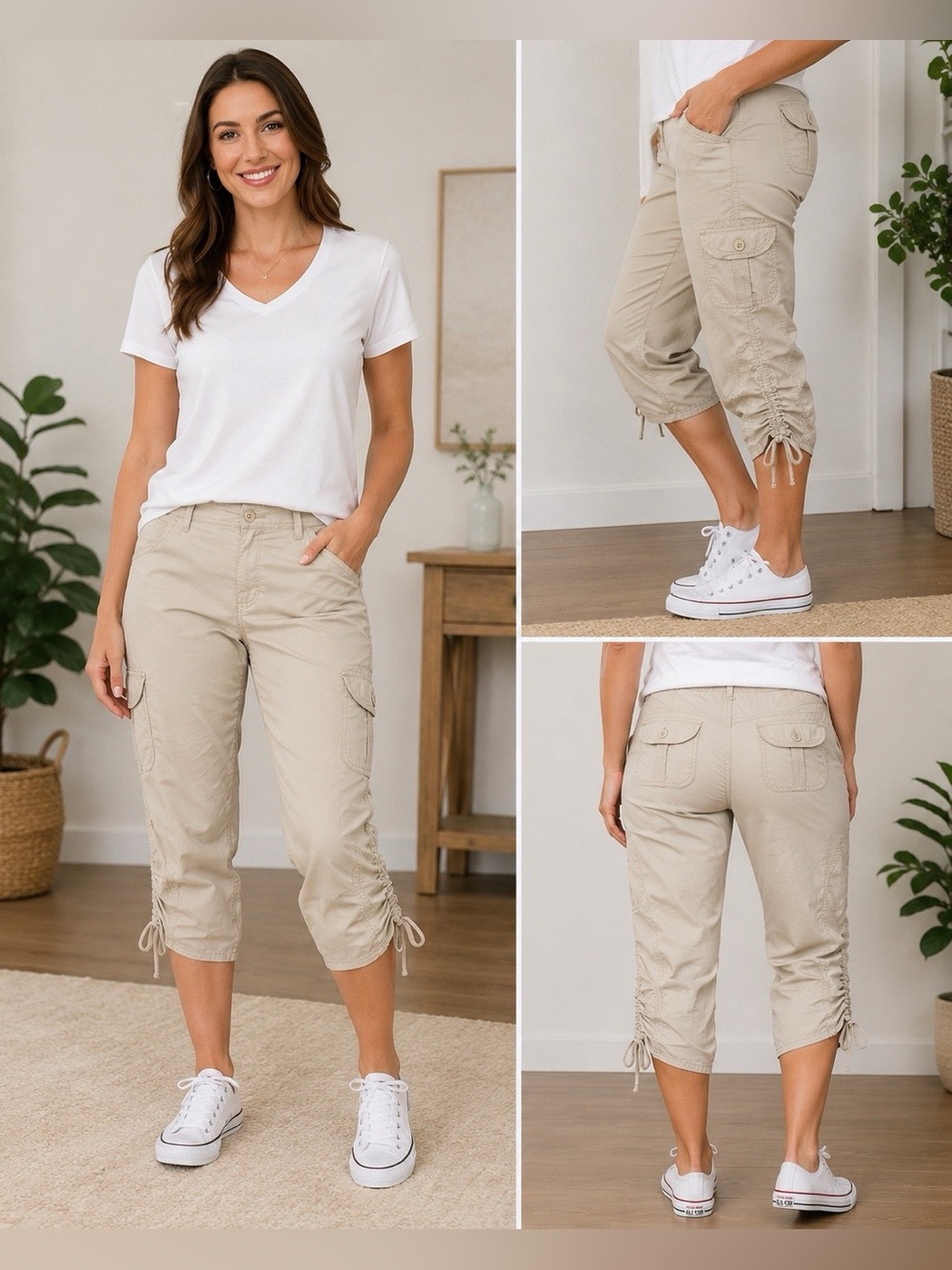 Sonoma Khaki Cargo Capri Pants Women’s 22W Ruched Drawstring